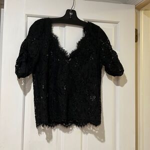 Joie black short sleeve v neck lace top
